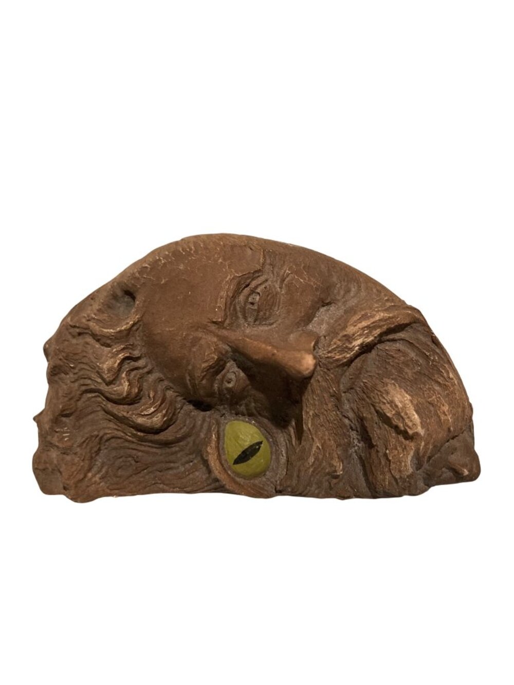 Vintage Wood Face Look Resin Figurine Two Faces And Eye